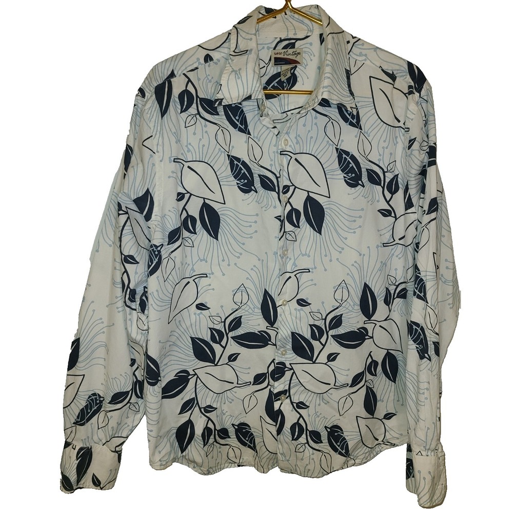 RARE VINTAGE ONO BRAND Blue/White‎ FLORAL ALOHA SHIRT SZ XL